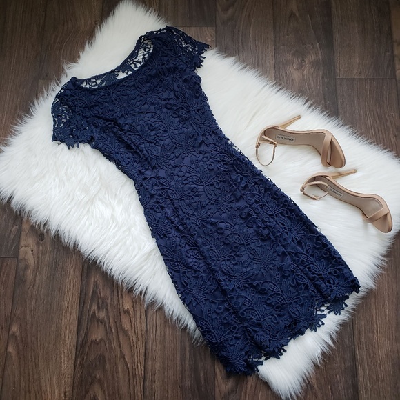 Lulu's Hidden Talent Backless Navy Blue Lace Dress - Picture 2 of 8